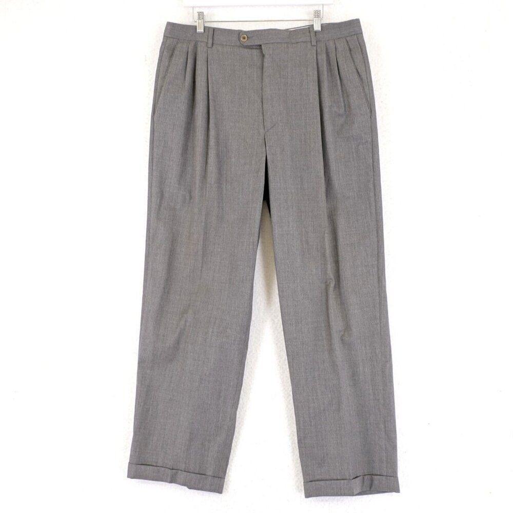 Zanella Wool Gray Dress Pants 36/31 High Rise Pleated Cuffed Lined Partially